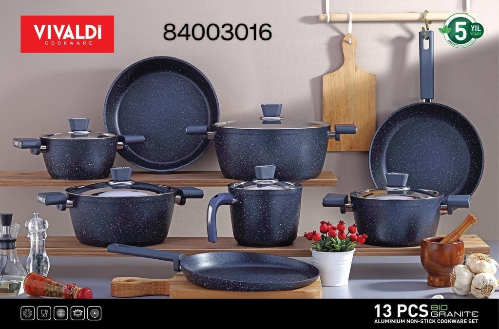 طقم حلل فيفالدي  13قطعة جرانيت/ تيتانيوم