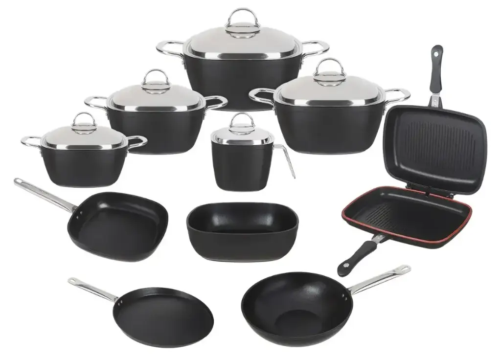 طقم حلل سافلون مربع 15 قطعة - تيتانيوم