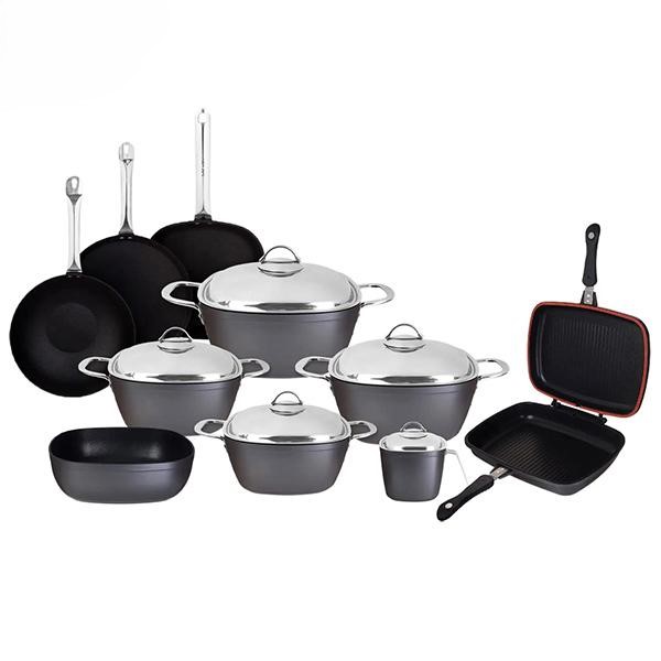 طقم حلل سافلون جرانيت 15قطعة يد استيل